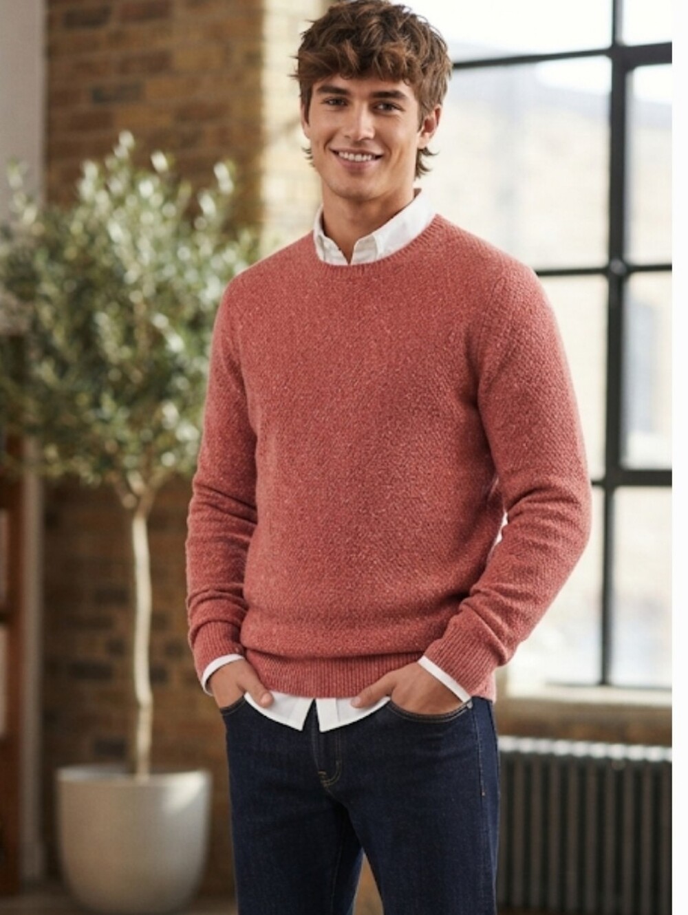 Zara Mens‎ Crew Neck Jumper Sweater Large Orange Size Small